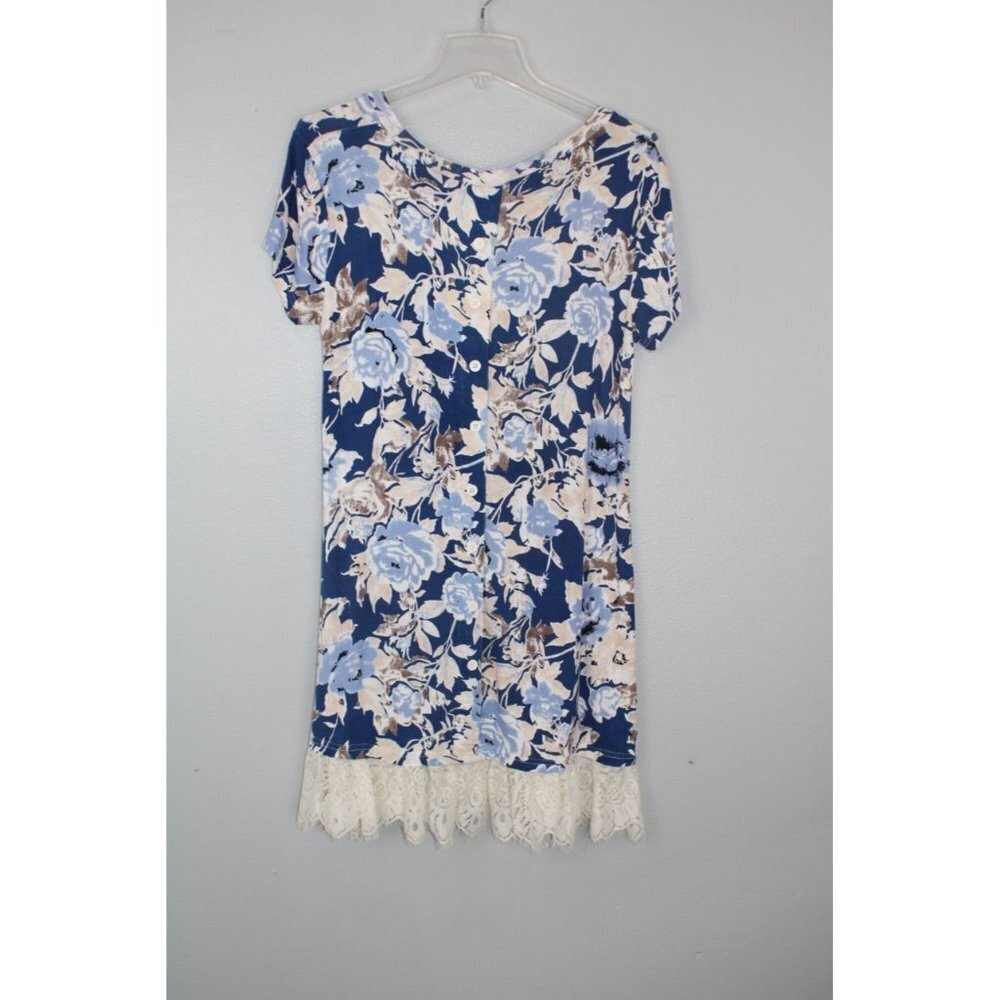 Rebellion Dress Women's M Blue Floral Loose Fit Jersey Knit Midi Cottagecore